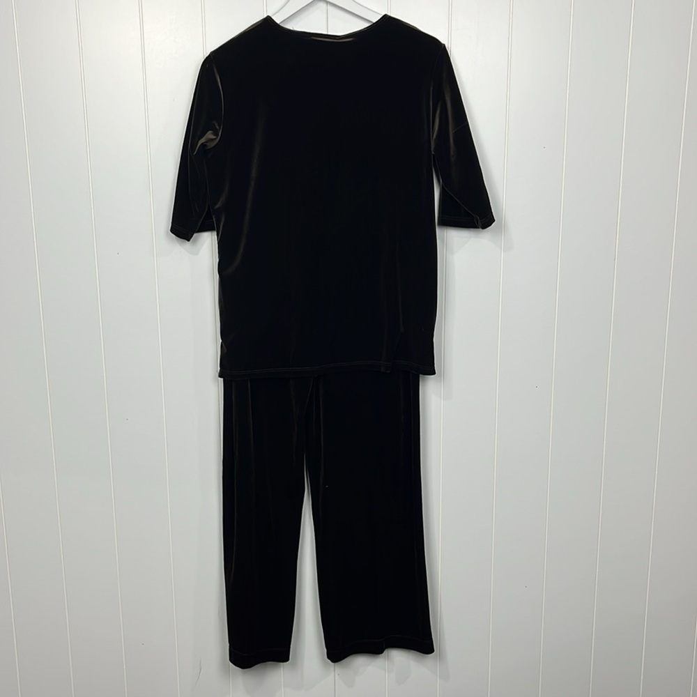 Dialogue QVC Style Womens Pant Set S Dark Brown Pullover Top Pull-Up Pant Velour - Picture 6 of 14